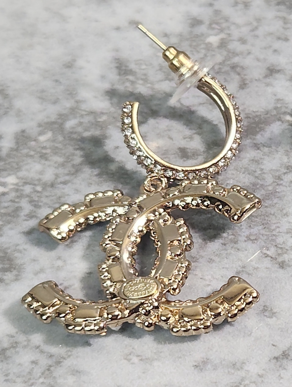 CHANEL Gold Crystal CC Logo Hoop Earrings ✨️ - Picture 6 of 7